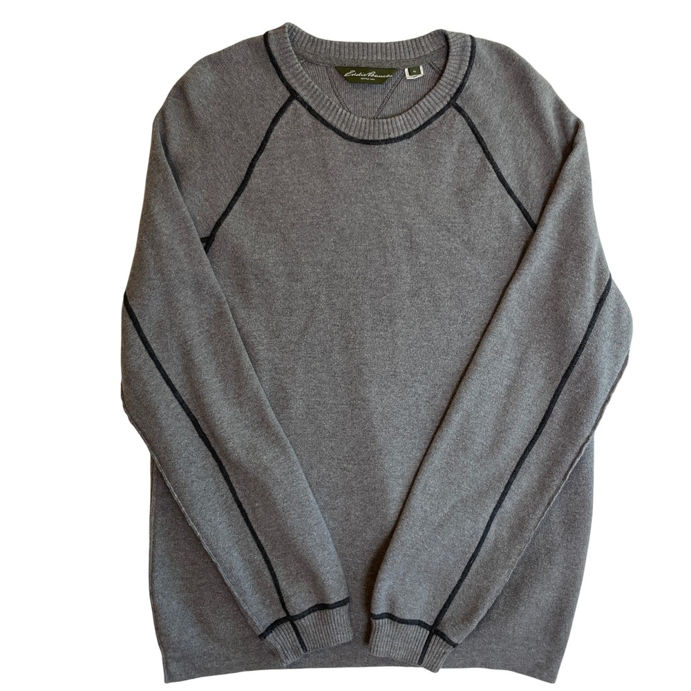 Eddie‎ Bauer Mens XL Gray Crew Neck Long Sleeve Knit Sweater Pullover Top - Picture 2 of 7